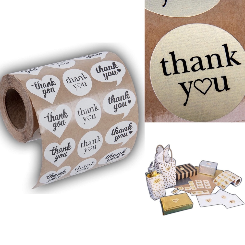 - 1000 1.5" Heart Circle Bubble Shape Thank You Adhesive Stickers *NEW*